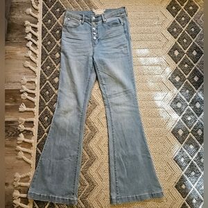 Altar’d State Flare Jeans Heart Pocket Button Fly High Rise Light Wash Size 28/7